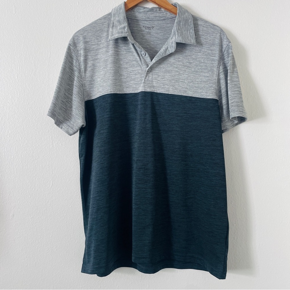 Old Navy Men’s Active Colorblock Two Tone Gray Blue Performance Polo -Go Dry